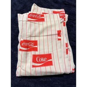 Vintage Coca Cola Full Size Flat Sheet Coke Logo Red White Bedding EUC